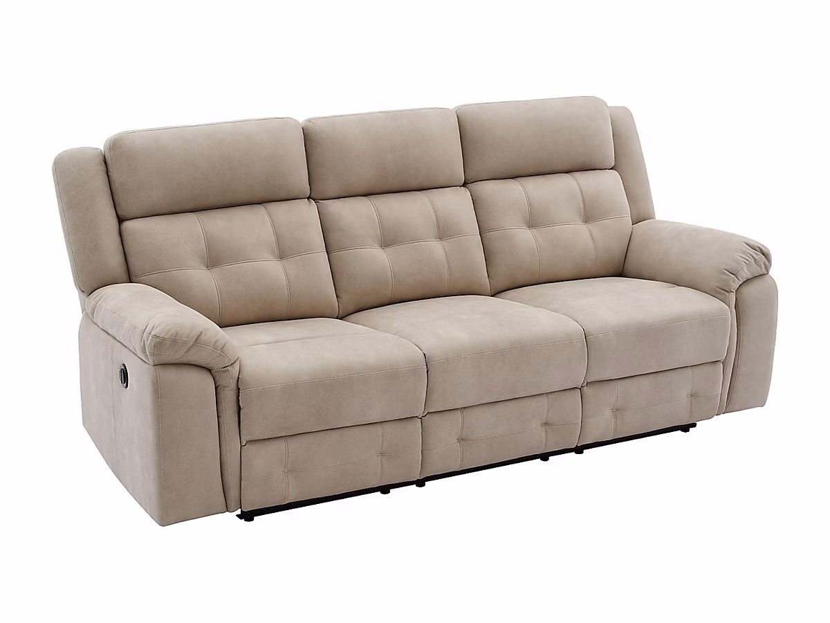 Canapé 3 places relax électrique en microfibre beige ORTIANO | Canapé