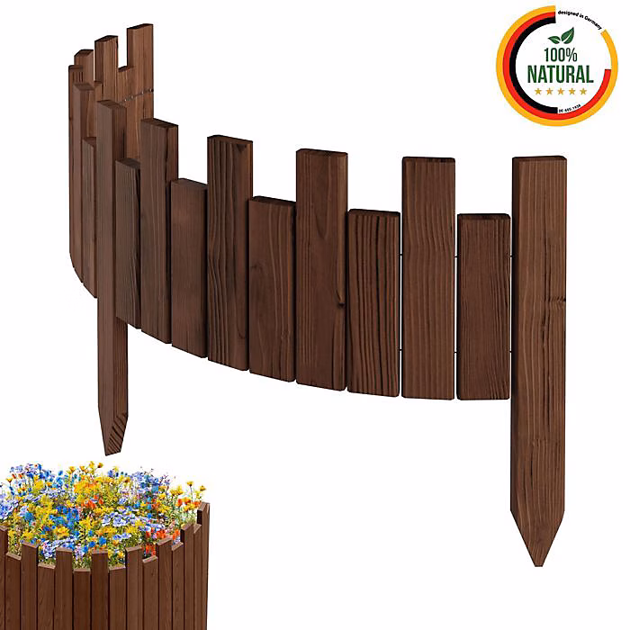 Bordure de jardin – Bois, 100 cm x 20 cm, Marron, Piquets d'ancrage