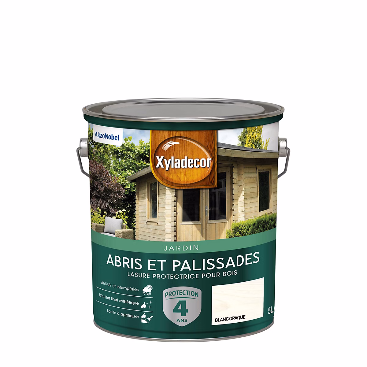 Peinture extérieure – Lasure bois extérieur abris et palissades blanc opaque mat Xyladecor 5 L