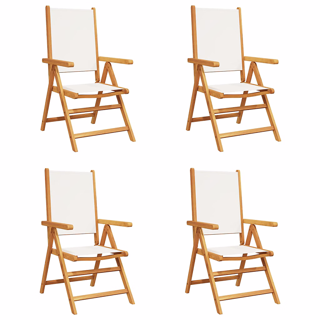Fauteuils pliants inclinables 4 pièces – tissu blanc crème et bois massif vidaXL