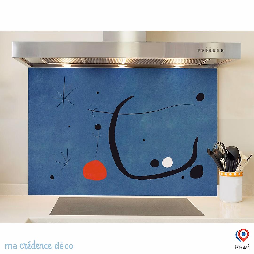 Crédence cuisine fond de hotte Inspiration surréalisme bleu – Verre trempé, L 90 cm x H 60 cm, MaCrédenceDéco