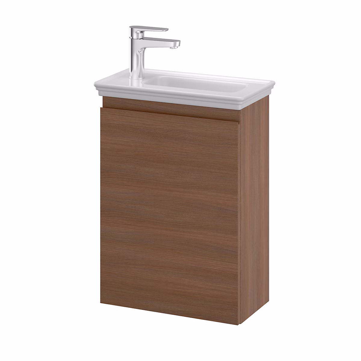 Meuble lave mains suspendu effet chêne foncé l.43 – 5 cm 1 porte Imandra + plan vasque blanc céramique Endell, GoodHome