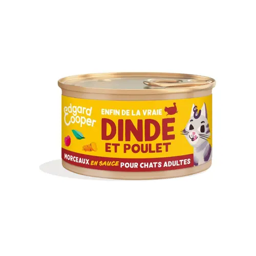 Pâtée pour chat adulte à la dinde et au poulet morceaux en sauce sans céréales Edgard & Cooper - 85 g