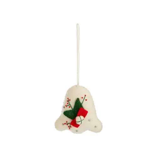 Décoration à suspendre carillon en feutrine blanche à motif rouge et vert - 3,3 x 2,5 cm