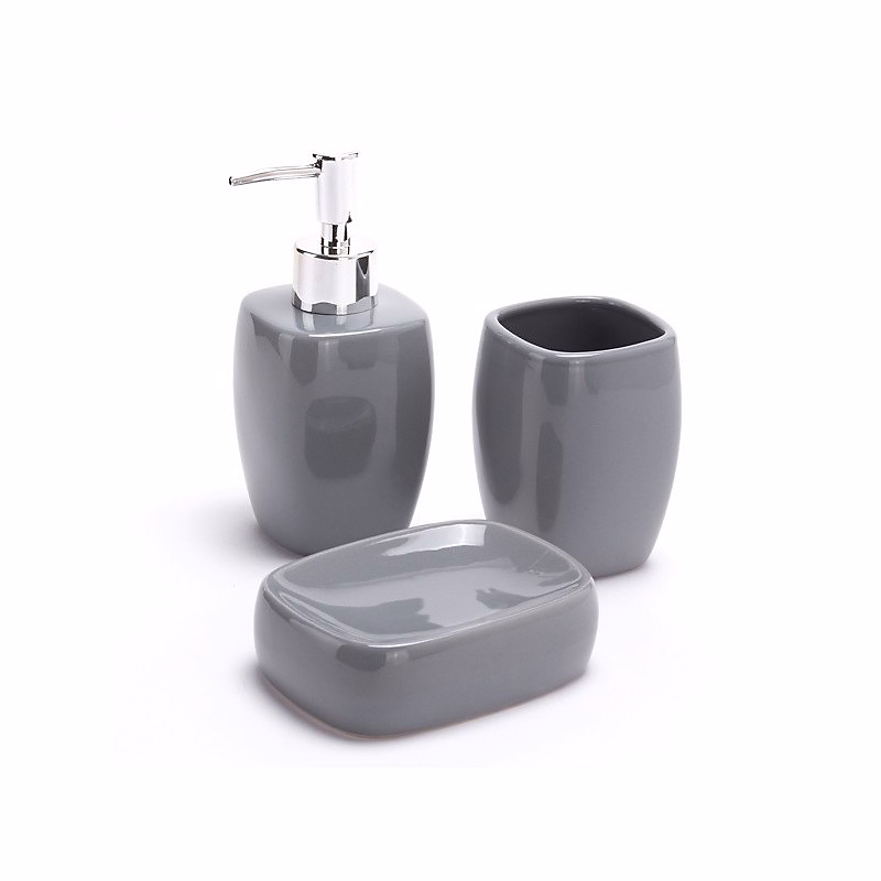 Ensemble 3 accessoires de salle de bain Céramique CLASSIC Gris MSV – Réf. DPGCHUTSX1108020297